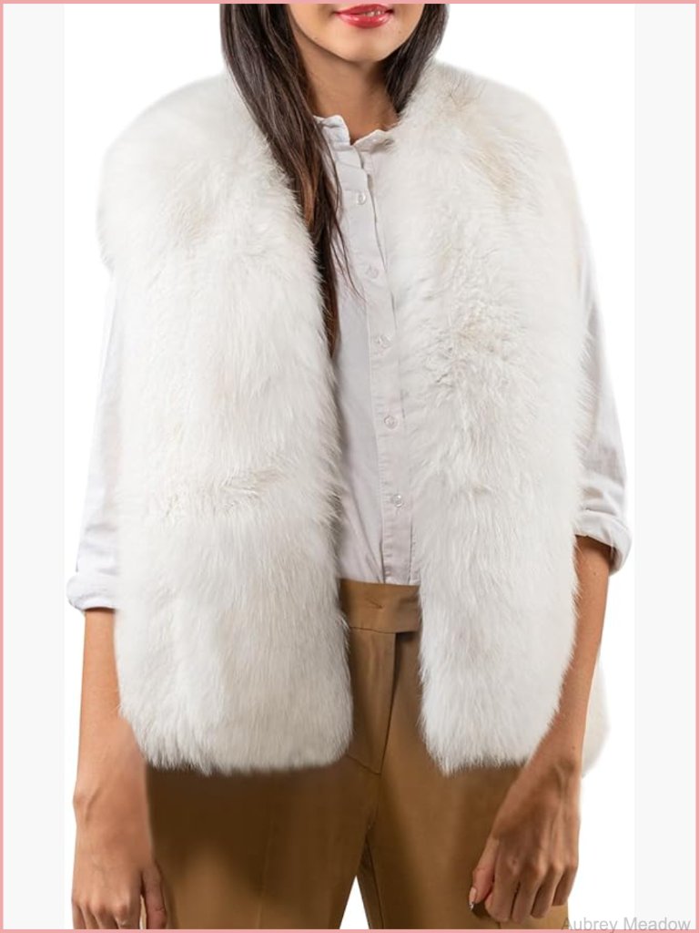 Sleeveless Faux Fur Vest Fluffy Winter Cardigan Open Front Warm Outerwear